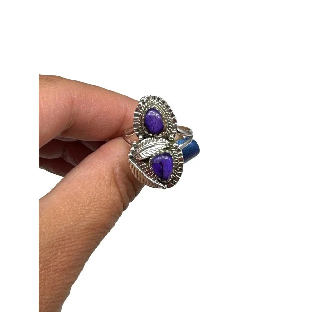 Kingman Purple Copper Turquoise Ring Size 8.5 Solid 925 Sterling Silver